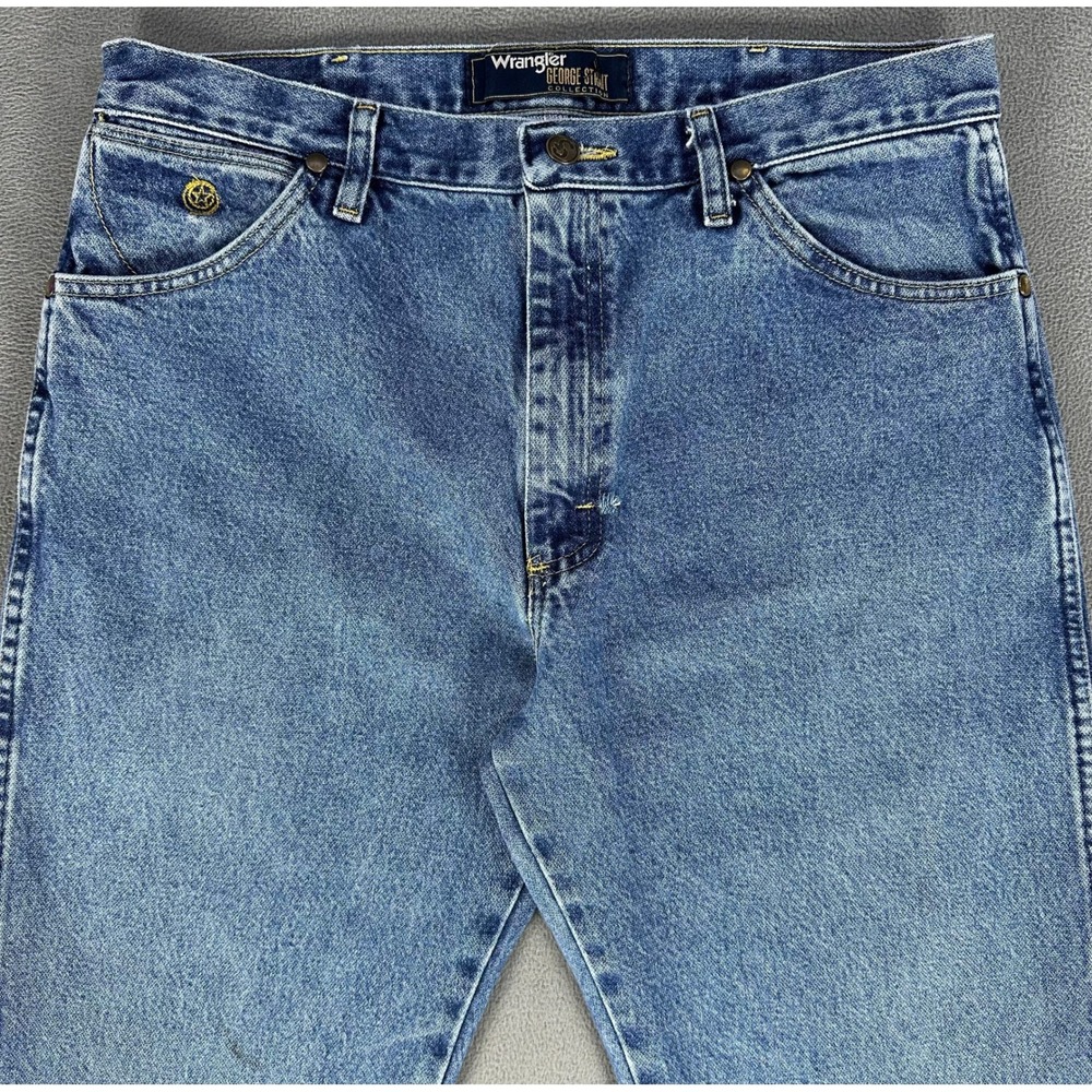Wrangler Jeans Mens 34x34 Blue George Strait Cowboy Cut Original Fit Heavy Denim